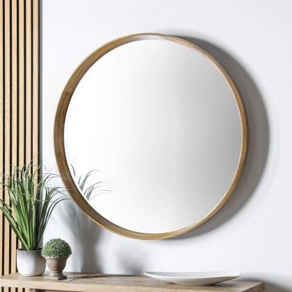 Gallery Direct Keaton Round Mirror Oak, Large Gallery Direct Keaton Round Mirror Oak, Large