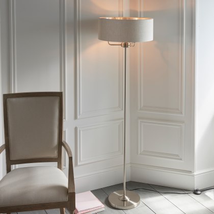Gallery Direct Highclere Floor Lamp, Brushed Chrome & Natural Linen Shade Gallery Direct Highclere Floor Lamp, Brushed Chrome & Natural Linen Shade
