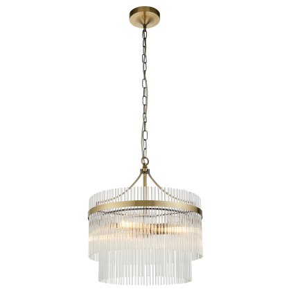 Gallery Direct Marietta 3 Light Pendant – Antique Brass & Clear Glass Rods Gallery Direct Marietta 3 Light Pendant – Antique Brass & Clear Glass Rods
