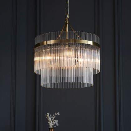 Gallery Direct Marietta 3 Light Pendant – Antique Brass & Clear Glass Rods Gallery Direct Marietta 3 Light Pendant – Antique Brass & Clear Glass Rods