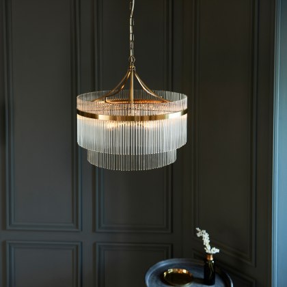 Gallery Direct Marietta 5 Light Pendant – Antique Brass & Clear Glass Rods Gallery Direct Marietta 5 Light Pendant – Antique Brass & Clear Glass Rods