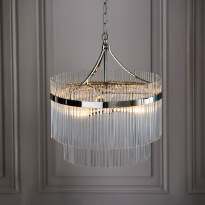 Gallery Direct Marietta 5 Light Pendant – Bright Nickel & Clear Glass Rods Gallery Direct Marietta 5 Light Pendant – Bright Nickel & Clear Glass Rods