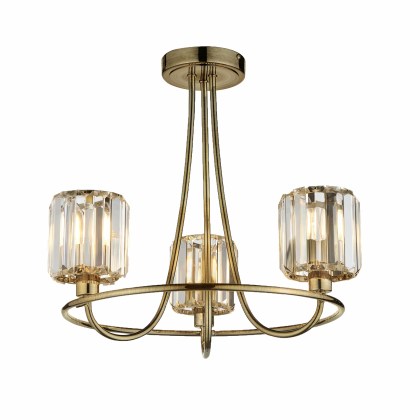 Gallery Direct Berenice 3 Light Semi-Flush Ceiling Light – Antique Brass & Faceted Glass Gallery Direct Berenice 3 Light Semi-Flush Ceiling Light – Antique Brass & Faceted Glass