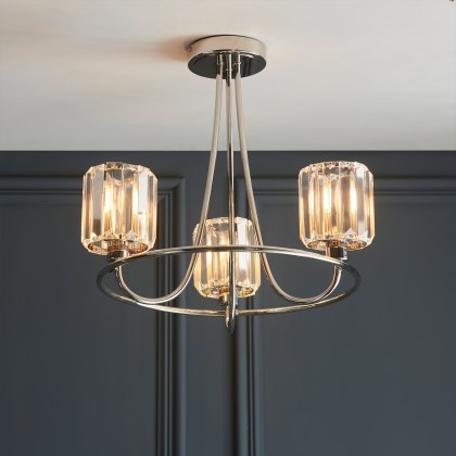 Gallery Direct Berenice Semi Flush Ceiling Light Bright Nickel and Faceted Glass Gallery Direct Berenice Semi Flush Ceiling Light Bright Nickel and Faceted Glass