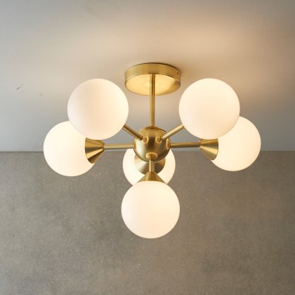 Gallery Direct Oscar Ceiling Light Brushed Gold with Gloss White Glass Gallery Direct Oscar Ceiling Light Brushed Gold with Gloss White Glass