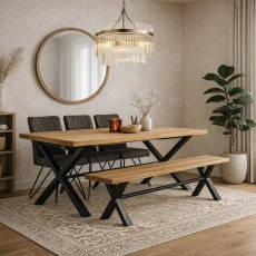 Yukon Oak Dining Table with Bench & 3 Grey Chairs Yukon Oak Dining Table with Bench & 3 Grey Chairs