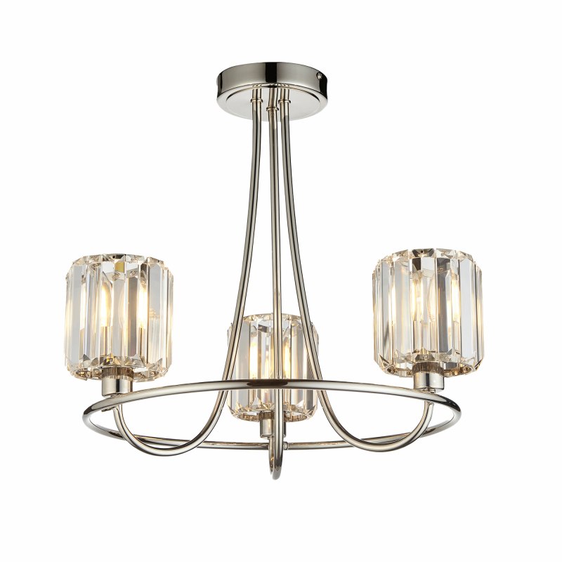 Gallery Direct Berenice Semi Flush Ceiling Light Bright Nickel and Faceted Glass Gallery Direct Berenice Semi Flush Ceiling Light Bright Nickel and Faceted Glass