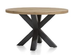 Habufa Metalox large round oak dining table available at Lee Longlands