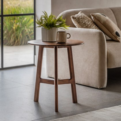 Madras Mid- Century Round Side Table